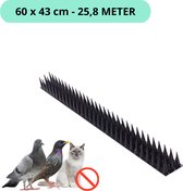 Duivenpinnen - duivenverjager - vogelverschrikker - vogelverjager - vogelwering - anti vogelpinnen - puntstrip met 68 pinnen - 60 x 43 cm - zwart - 25,8 METER