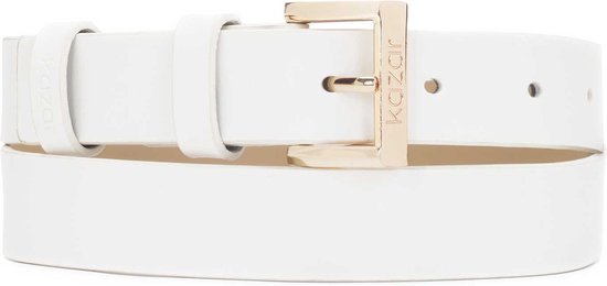 Women's white leather belt with logo buckle