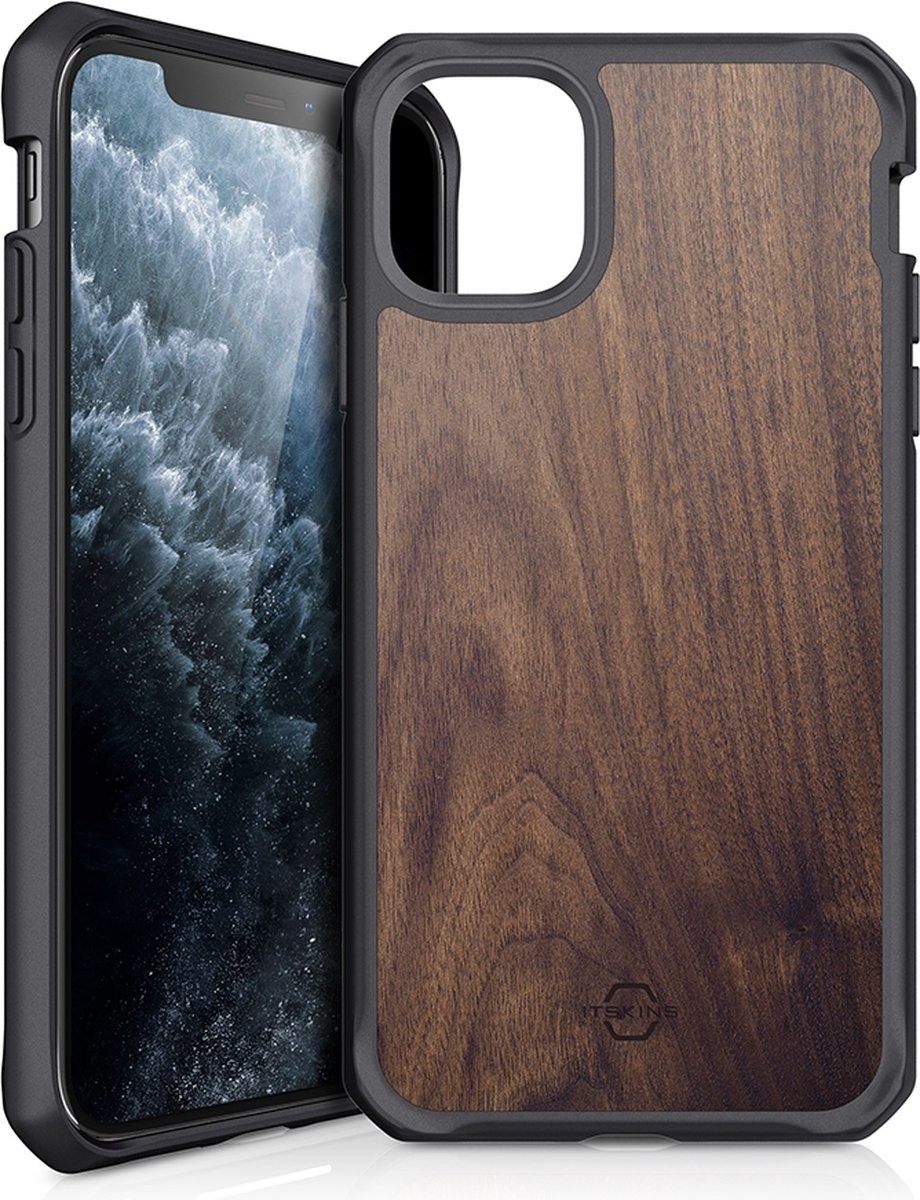 ITSkins Hoesje geschikt voor Apple iPhone 11 Pro Max Telefoonhoesje Hardcase | ITSkins HybridFusion Backcover Shockproof | Schokbestendig iPhone 11 Pro Max Telefoonhoesje | Anti Shock Proof - Dark Wood | Bruin
