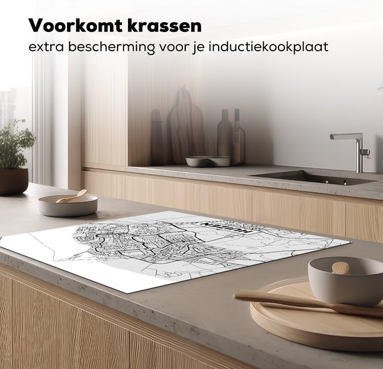 KitchenYeah® Inductie beschermer 78x78 cm - Stadskaart - Huizen - Grijs - Wit - Kookplaataccessoires - Afdekplaat voor kookplaat - Inductiebeschermer - Inductiemat - Inductieplaat mat - Plattegrond