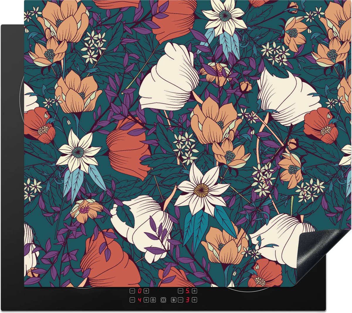 KitchenYeah® Inductie beschermer 60x52 cm - Botanisch - Vintage - Bloemen - Kookplaataccessoires - Afdekplaat voor kookplaat - Inductiebeschermer - Inductiemat - Inductieplaat mat