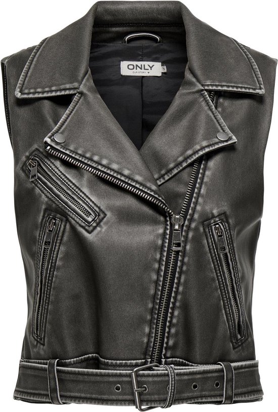 Only Vest Onlhalli Vera Gilet en simili cuir 15316827 Noir Femme Taille - L