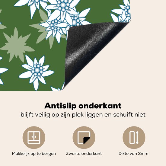 KitchenYeah® Inductie beschermer 57.6x51.6 cm - Edelweiss - Groen - Bloemen - Patronen - Kookplaataccessoires - Afdekplaat voor kookplaat - Inductiebeschermer - Inductiemat - Inductieplaat mat
