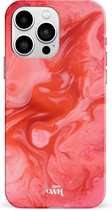 xoxo Wildhearts Marble Red Lips - Single Layer - Hardcase hoesje geschikt voor iPhone 14 Pro Max hoesje - Rood hoesje - Marmer case geschikt voor iPhone 14 Pro Max hoesje rood - Shockproof beschermhoes - Rood