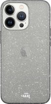 xoxo Wildhearts siliconen glitter hoesje - Sparkle Away Black - Siliconen hoesje geschikt voor iPhone 15 Pro - Telefoonhoesje - Shockproof case met glitters - Glitter hoesje zwart