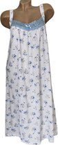 Dames katoenen nachthemd mouwloos met bloemenprint XL wit-blauw