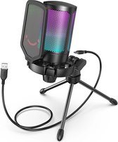 Fifine Microfoon - Gaming Microfoon - USB Microfoon - Pop Filter - Gain Control voor Podcasts - Zwart