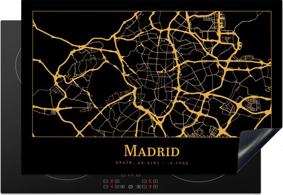 KitchenYeah® Inductie beschermer 78x52 cm - Kaart - Madrid - Goud - Zwart - Kookplaataccessoires - Afdekplaat voor kookplaat - Inductiebeschermer - Inductiemat - Inductieplaat mat