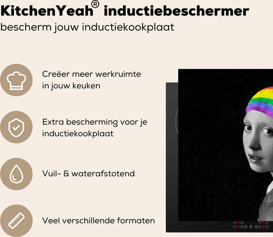 KitchenYeah® Inductie beschermer 70x52 cm - Meisje met de parel - Regenboog - Vermeer - Kookplaataccessoires - Afdekplaat voor kookplaat - Inductiebeschermer - Inductiemat - Inductieplaat mat