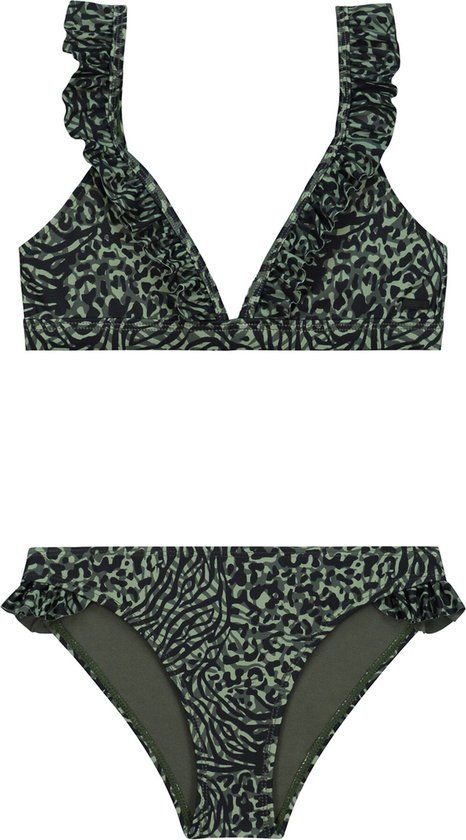 Shiwi Bikini set BELLA FIXED TRIANGLE SET RUFFLE - forest green mixed animal - 170/176