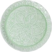 Rice - Metal Round Tray - Green w. Embossed Details and Scallop Edge