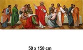 Allernieuwste.nl® Canvas Schilderij Jezus en zijn 12 Discipelen - Kunst aan je Muur - Groot schilderij XL - Kleur - 50 x 150 cm