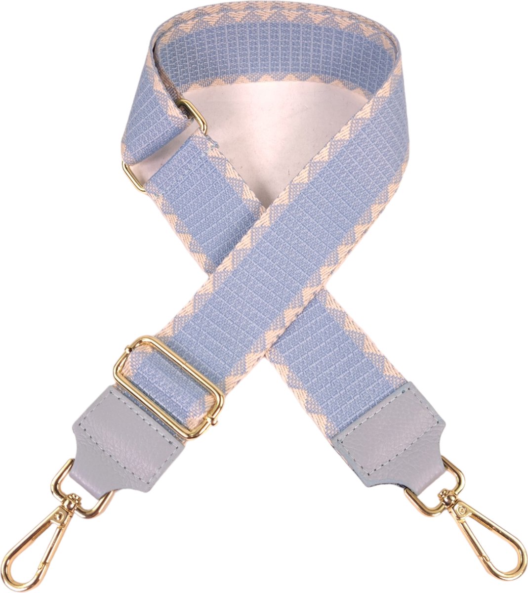 Qischa® Bag strap - Tassenriem - Schouderband - Schouderriem - Tassen Riem - Tas Hengsel - Verstelbare Riem - blauw, beige - gouden hardware