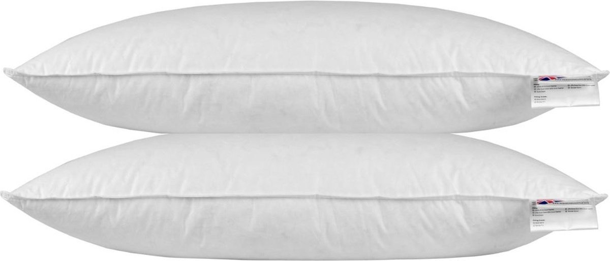 Homescapes Hoofdkussens 40x80 cm – Set van 2 – Medium Zacht – Ganzenveren & Dons – Anti-Allergisch – Voor Zijslaper & Nekklachten – OEKO‑TEX®, RDS Gecertificeerd Wit