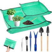 Plantenverpotmat voor tuin, 2 stuks, waterdichte bloemenmat, opvouwbare plantenmat, bloemenbak met 6 mini-tuingereedschapset voor plantenliefhebbers, tuinieren