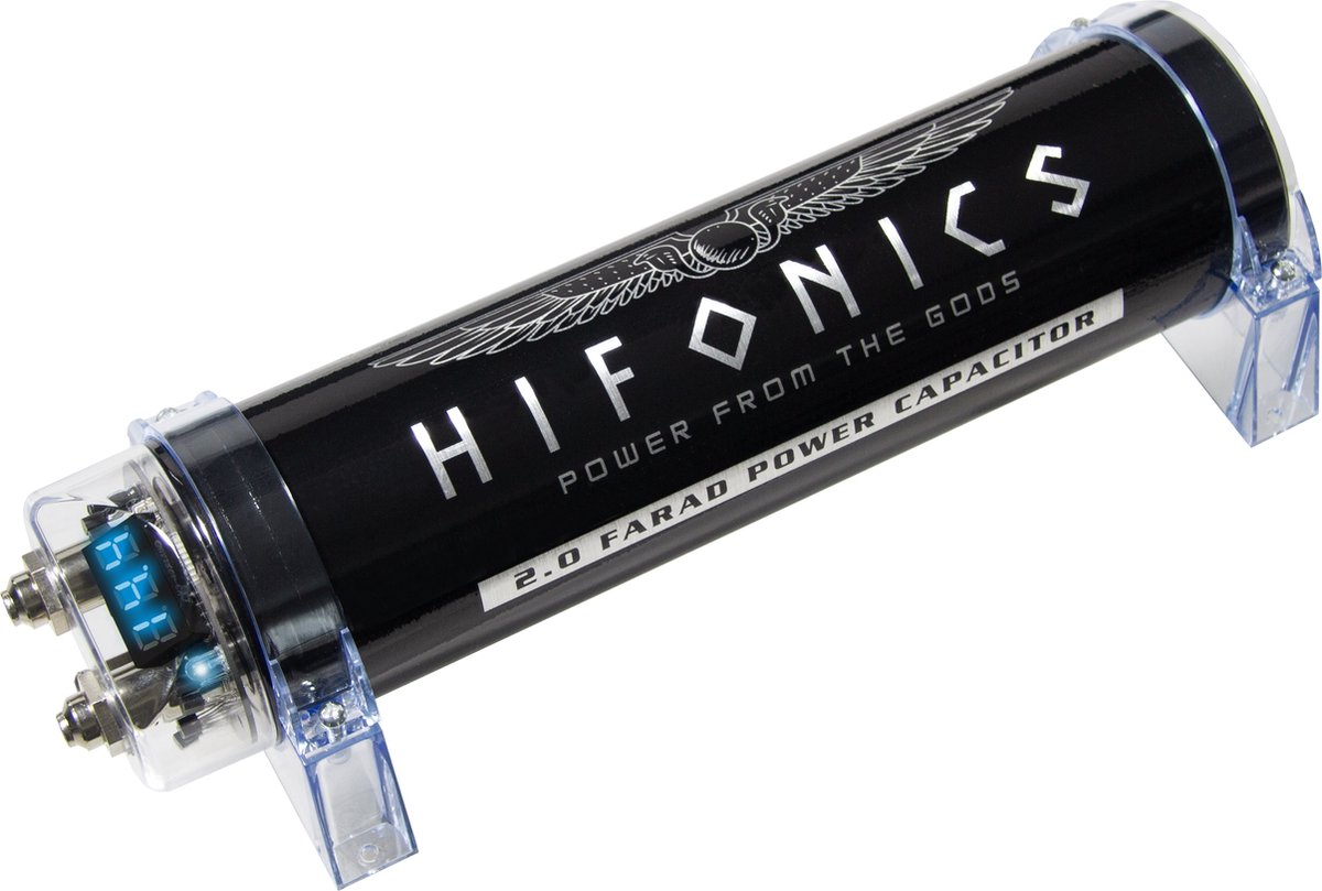 HiFonics HFC2000 - Autoversterker - Condensator 2 Farad - Power capacitor - Stroom buffer 2.0 Farad - Elco - met Volt meter