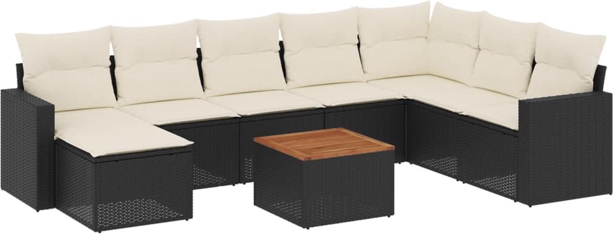 vidaXL 9-delige - Loungeset - met - kussens - poly - rattan - zwart