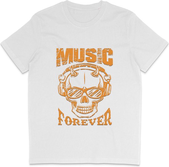 Heren Dames T Shirt - Skull Print - Quote Music Forever - Wit - M