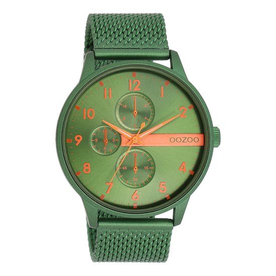 Groene OOZOO horloge met groene metalen mesh armband - C11303