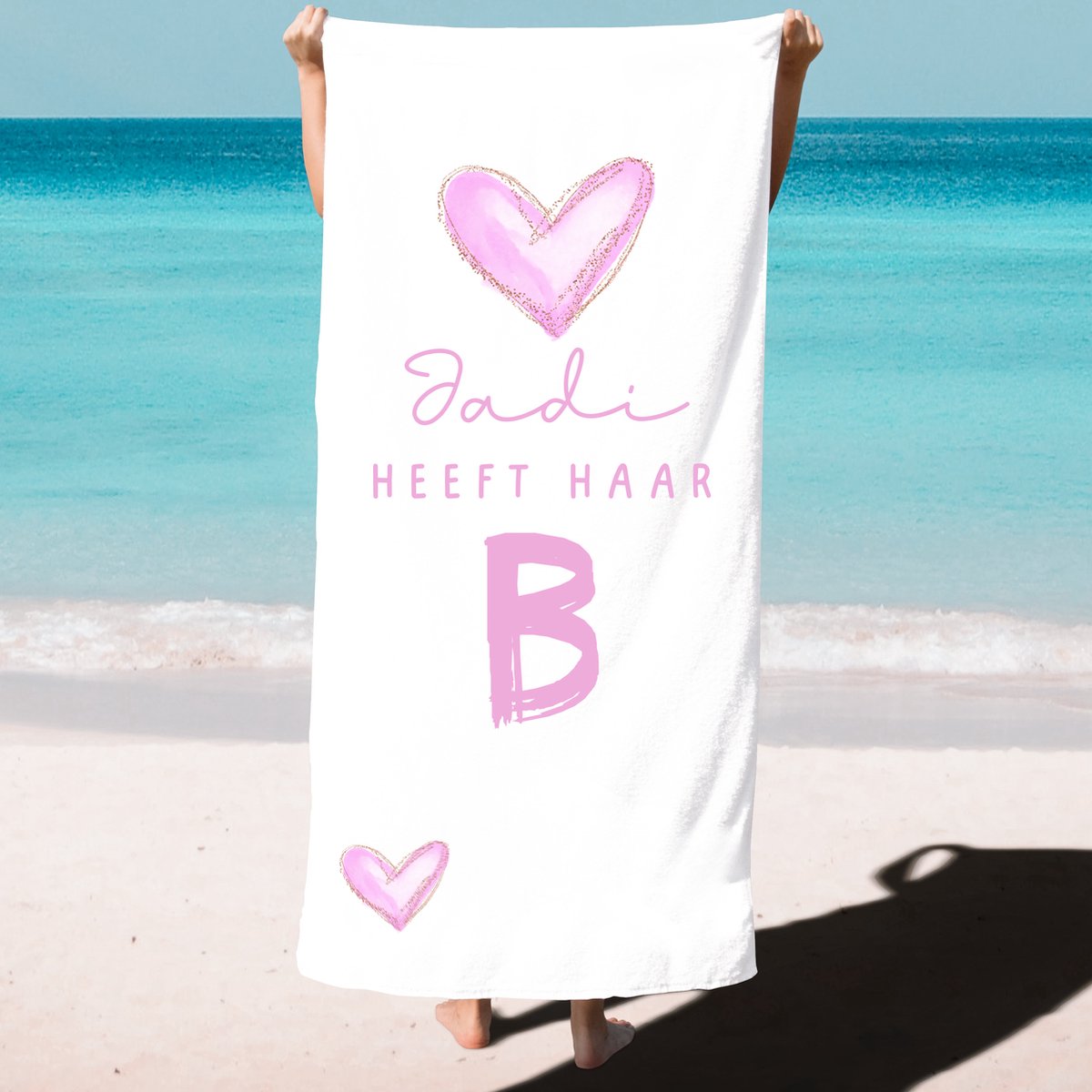 Strandlaken-badhanddoek hart met naam kind-heeft haar B diploma-meisje-cadeau afzwemmen-handdoek voor kinderen met eigen naam
