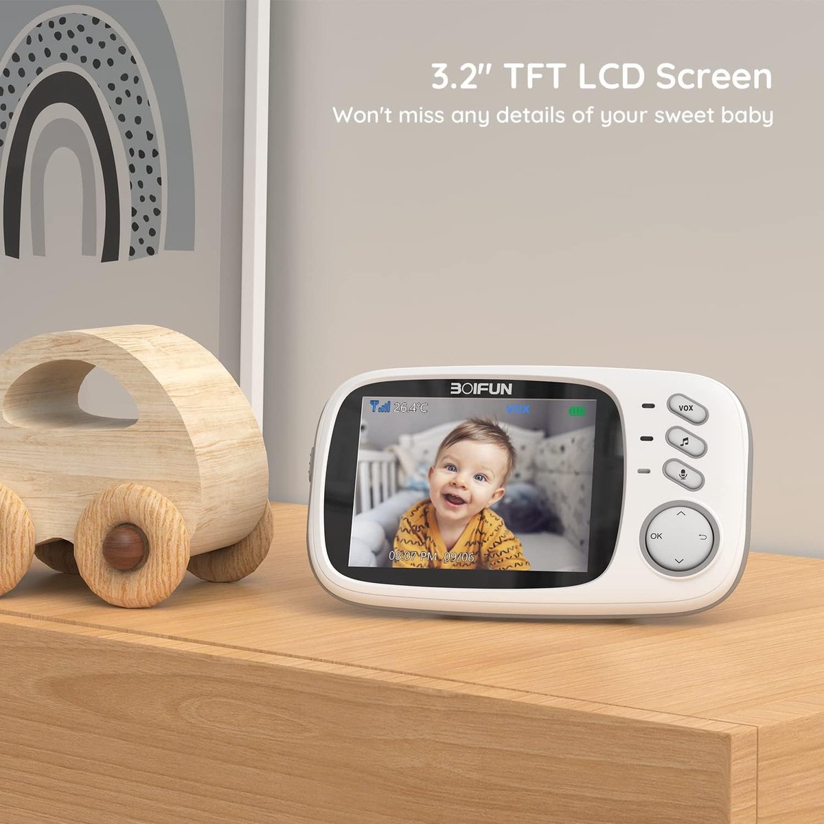 BOIFUN 3,2-inch videobabyfoon met VOX thumbnail 6