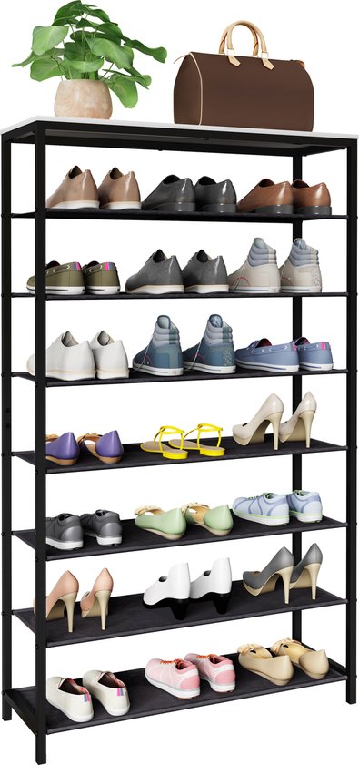 VCM hout, metaal, schoenenrek, schoenenkast, schoenenrek, plank, 7, compartimenten, Taliro