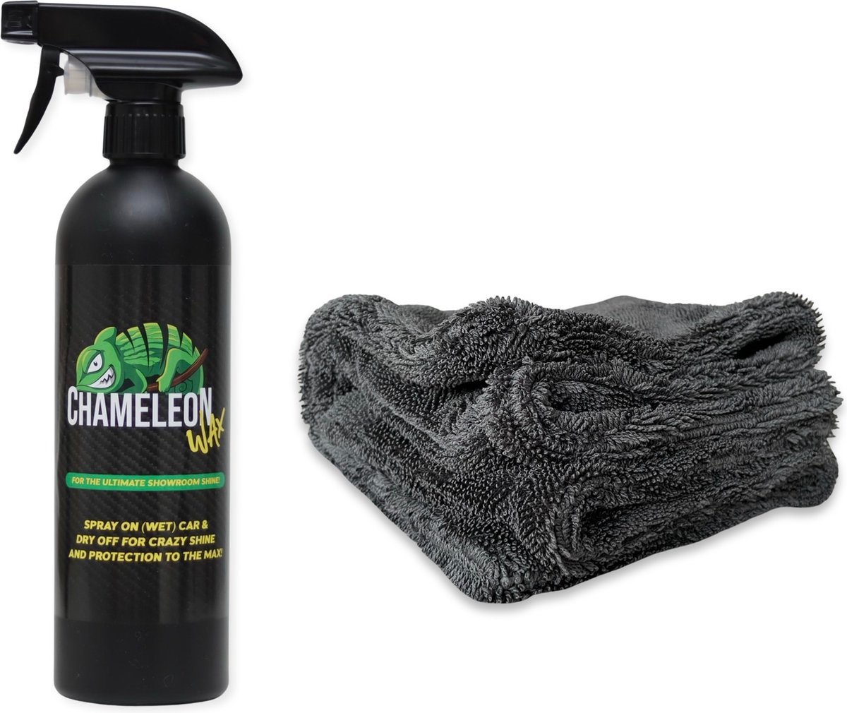 Chameleon Wax Spray Wax & Super Droogdoek - Voor Auto/Motor - Water/Vuil Afstotend - Auto Wassen & Drogen - 500ml - Microvezel Droogdoek