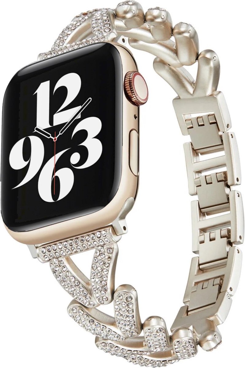 MY PROTECT - Luxe Metalen Diamond Visgraat Bandje - Geschikt Voor Apple Watch Bandje - Series 1/2/3/4/5/6/7/8/9/10/SE/Ultra - 44mm - 45mm - 46mm - 49mm - Starlight