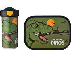 foto van Mepal lunchset Campus – Broodtrommel en Drinkbeker voor kinderen – Bento box – Schoolbeker – Dino