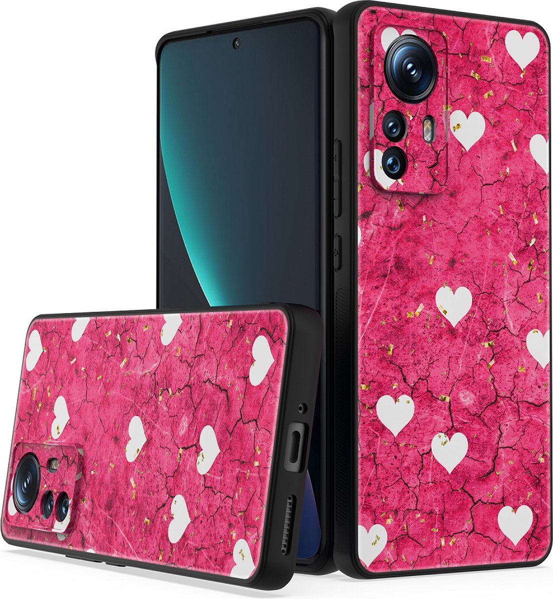 Silicone Hoesje Print - Backcover - Geschikt voor Xiaomi 12 Pro - Roze Hartjes