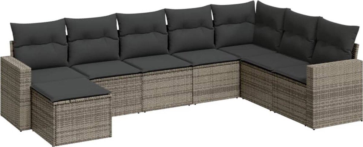 vidaXL 8-delige - Loungeset - met - kussens - poly - rattan - grijs