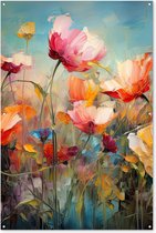 Tuinposter bloemen - Tuindecoratie abstracte kunst - 120x180 cm - Kleurrijke poster voor in de tuin - Buiten decoratie - Schutting tuinschilderij - Tuindoek muurdecoratie - Wanddecoratie balkondoek