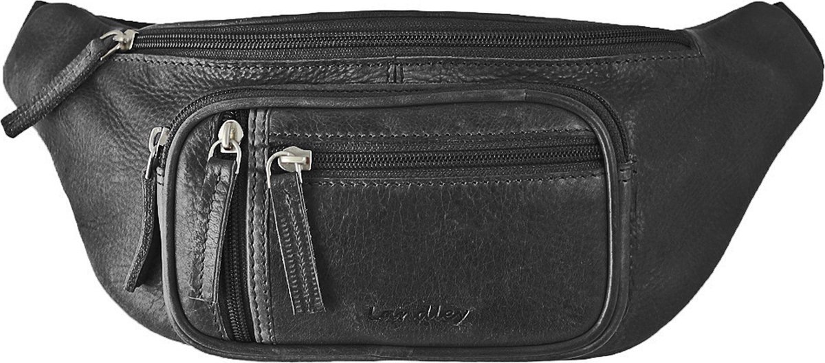 Landley Ruime Leren Heuptas - Buideltas - Dames / Heren / Unisex - Antique Vintage Pull-up Leer - Zwart