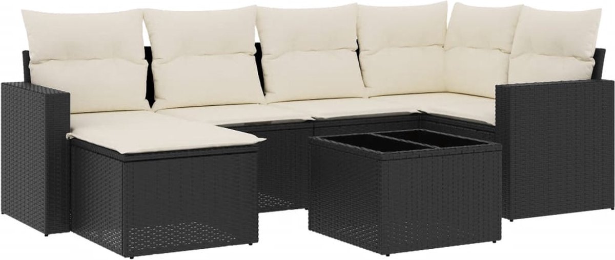 vidaXL 7-delige - Loungeset - met - kussens - poly - rattan - zwart