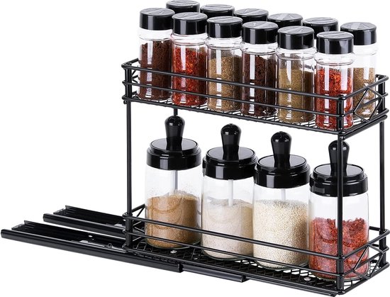 BestAlice Kruidenrek uittrekbare kast organizer, 2-laags zware verticale kruidenflessenhouder, 10 x 4,4 x 8,9 inch kruidenrek organizer kruidenorganizer voor bovenste keukenkasten en voorraadkast