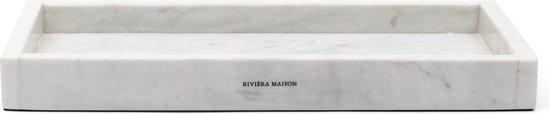 Riviera Maison Kaarsenplateau wit marmer rechthoekig plateau 40 cm lang - Sessari Marble decoratief dienblad met rand