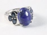 Hoogglans zilveren ring met lapis lazuli en blauwe saffier - maat 17