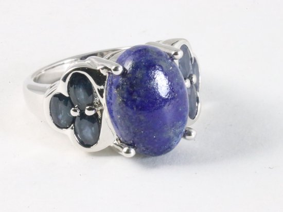 Hoogglans zilveren ring met lapis lazuli en blauwe saffier