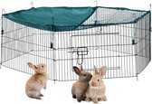 konijnenren met net, uitloopren voor konijnen & andere knaagdieren, van staal, met zonnedoek, Ø 110 cm, groen