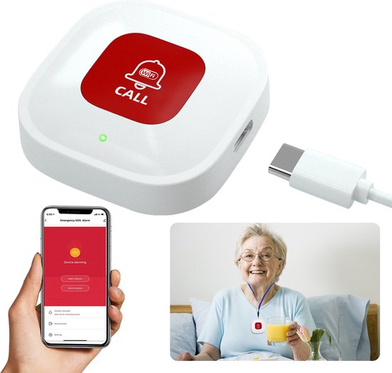 SOS Knop | Alarm knop | Veiligheid voor Ouderen | Senioren | 2,4Ghz | Krijg overal een melding | Plak op Muur, Tafel of op een Rolstoel | Kan ook om nek gedragen worden