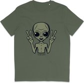Grappig T Shirt Peace Alien - Heren en Dames - Khaki Groen - M