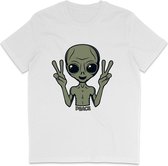 Grappig T Shirt Peace Alien - Heren en Dames - Wit - M