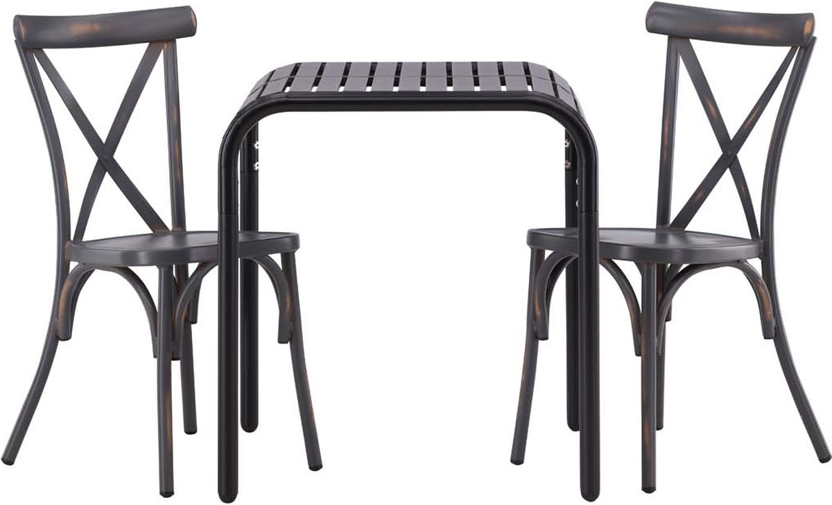 Borneo tuinmeubelset tafel, 2 stoelen zwart,donkergrijs.