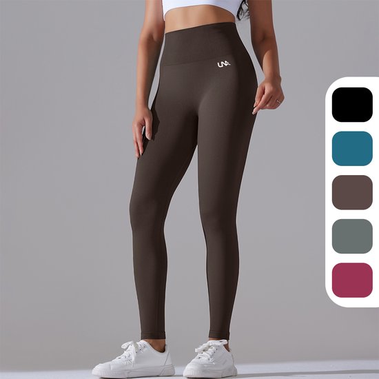 UNA - Leggings de sport femme - Vêtements de sport femme - Pantalons de sport femme - Vêtements de Yoga Femme - Squat proof - Taille haute - Shapewear - Marron Taille L