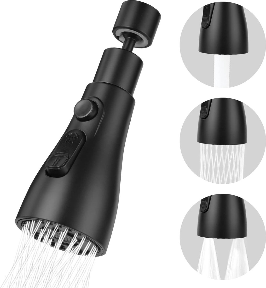 Azalia Kraanbeluchter, 3 modi, keuken- en badkamerkraan, beluchtingsfilter met 2 adapters (M22 en F24), 360 graden draaibare multifunctionele waterbespaarder voor de keuken- en badkamerkraan