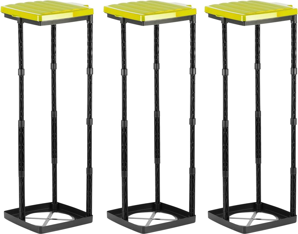 Trash bag stand, trash bag holder up to 120 liters, set of 3, yellow lid, adjustable in height, odorless, yellow bag stand with clamp ring.
