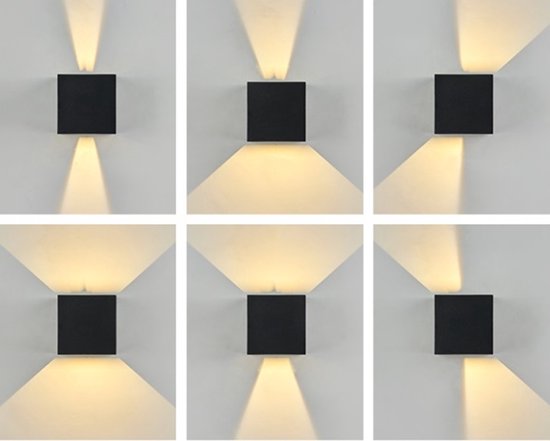 Wandlamp verstelbare lichtbundel kubus | OPLAADBAAR | ZWART | oplaadtijd 3 uur | brandtijd continue 12 uur, standby/motion tot 90 dagen| zwart |aluminium / metaal | 10 x 10 x 10m | modern / strak design