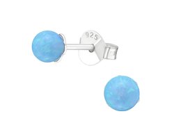 Joy|S - Zilveren parel oorknoppen - 4 mm - azure blauw synt opaal - oorknopjes