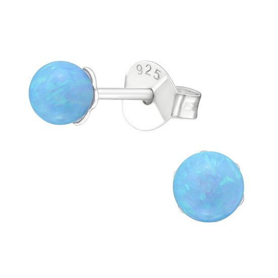 Joie|S - Boucles d'oreilles clous perles argent - 4 mm - opale synthétique bleu azur - boucles d'oreilles clous