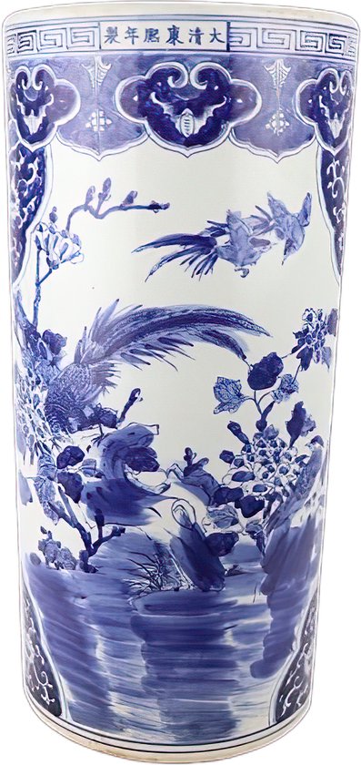 The Ming Garden Collection | Chinees Porselein | Porseleinen Paraplubakhouder Met Bloemen En Vogels | Blauw & Wit